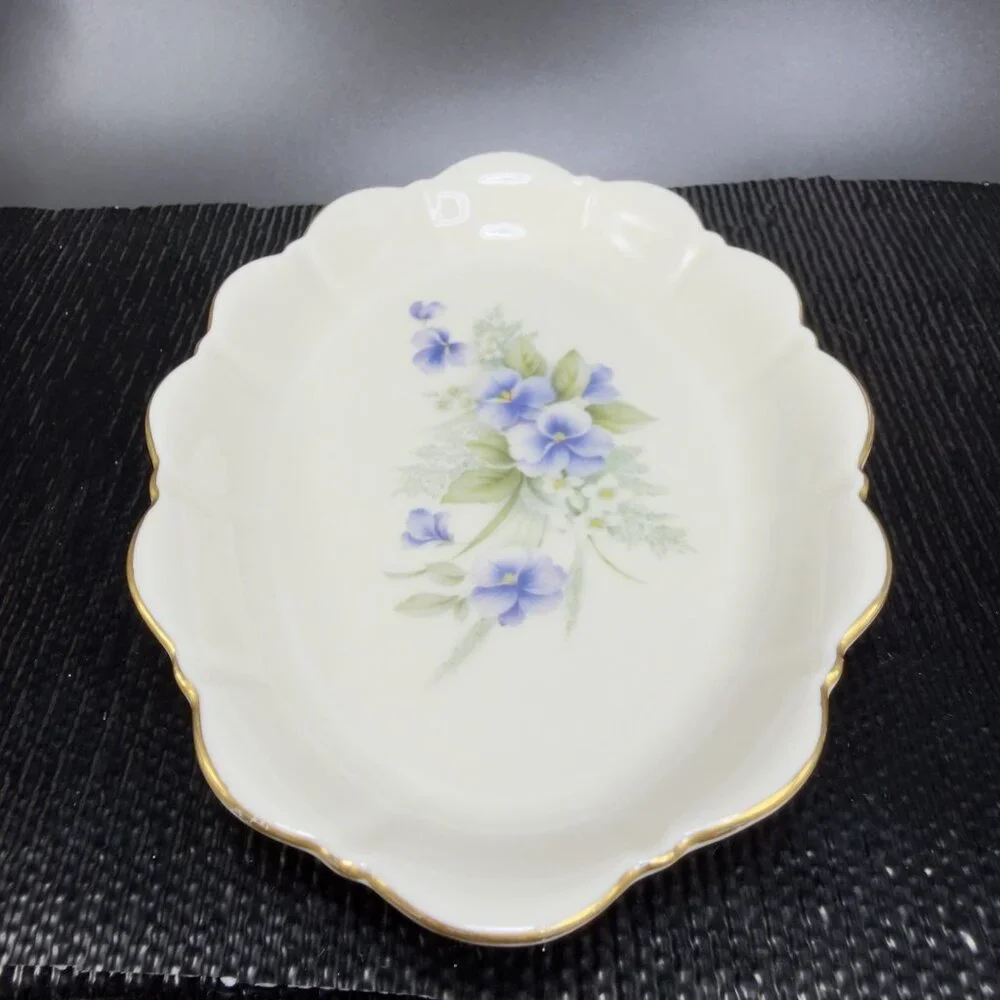 Vintage Pickard Fine China Porcelain Trinket Dish Tray USA Decorated Blue Flower